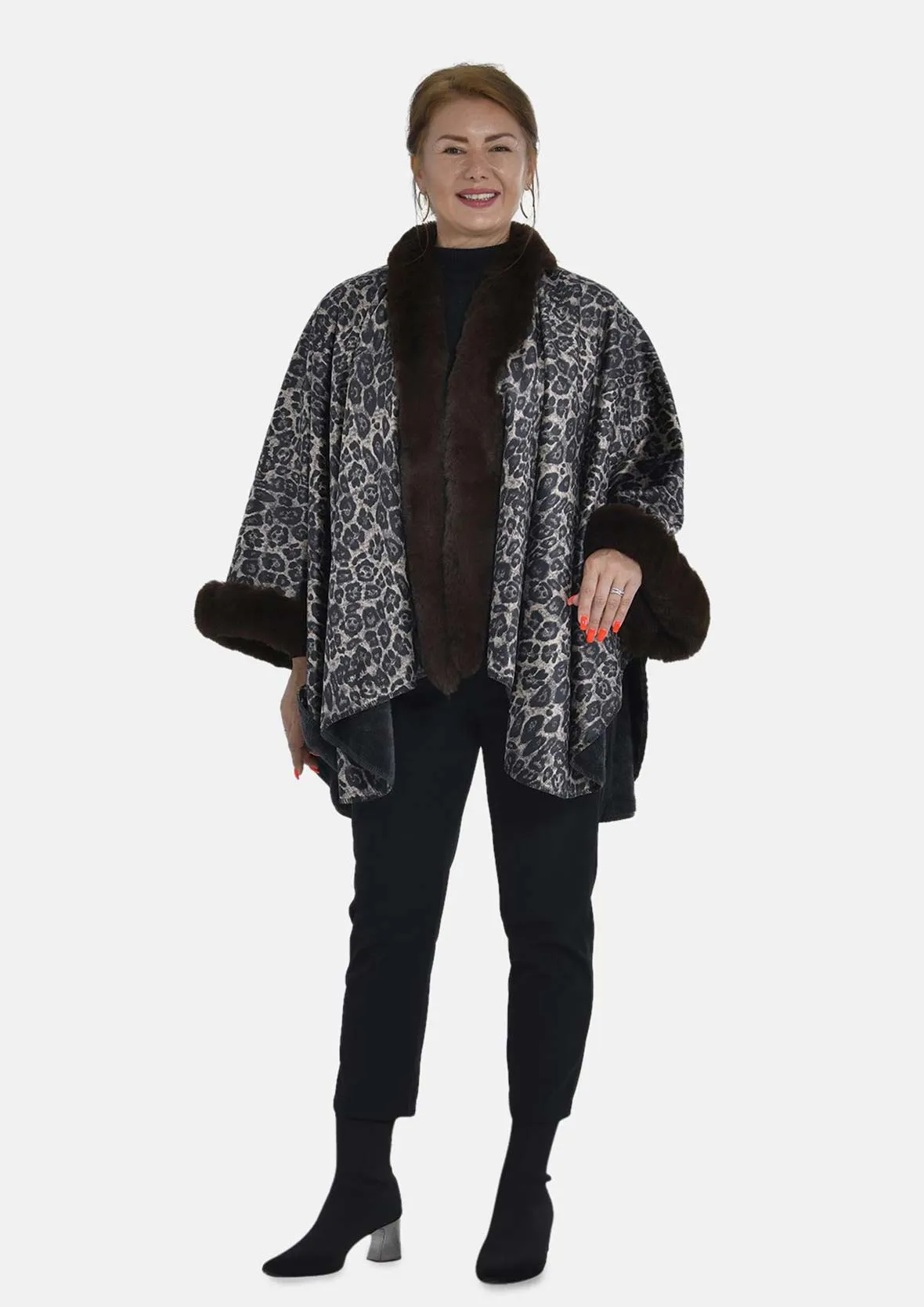 Double Knit Faux Fur Leopard Kimono