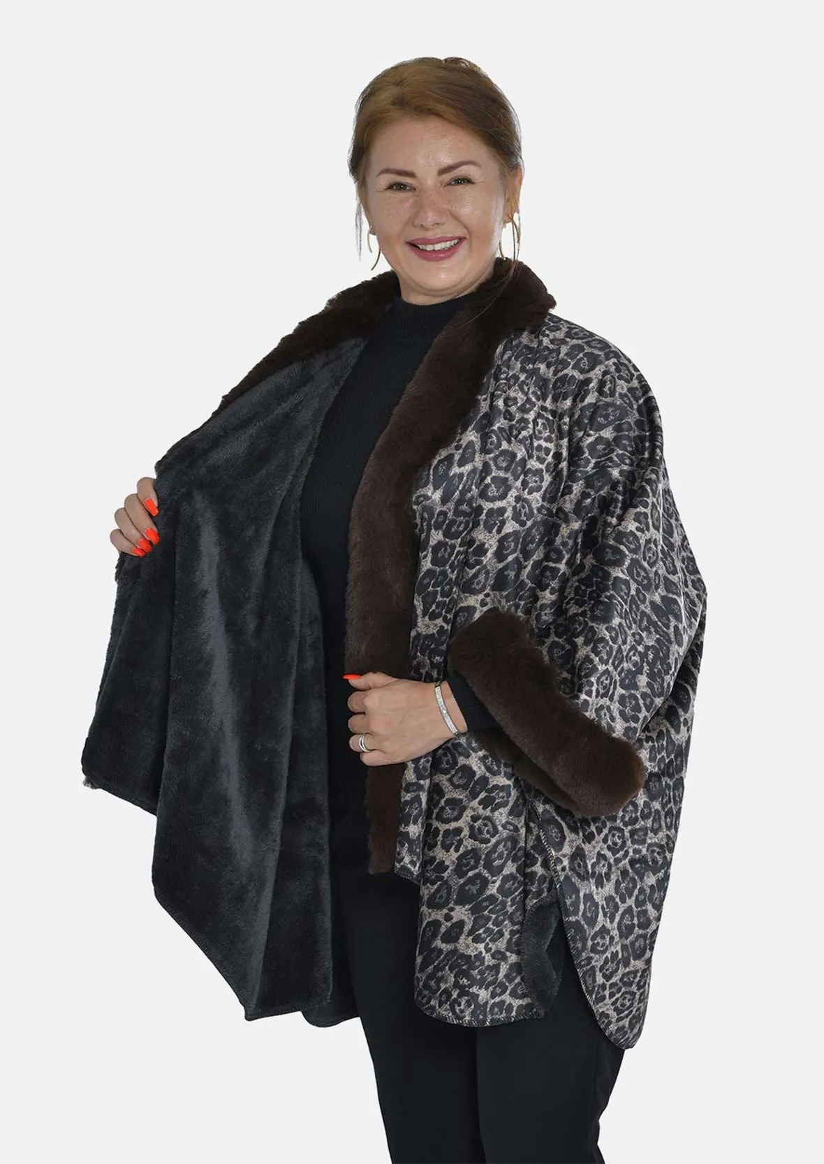 Double Knit Faux Fur Leopard Kimono