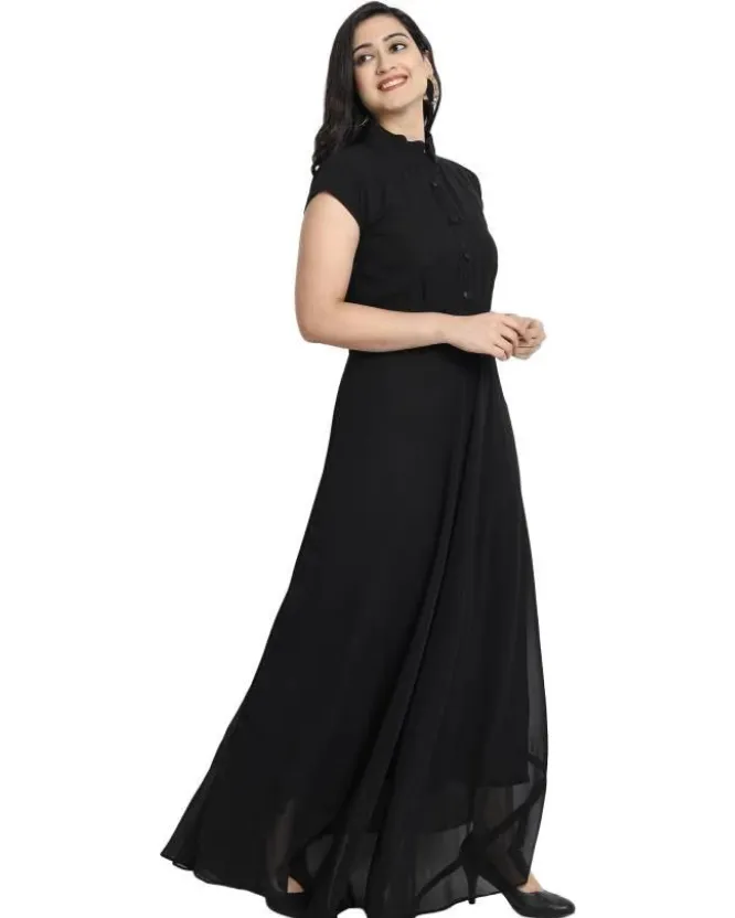 Elegant Allure Georgette Gown with Mandarin Collar