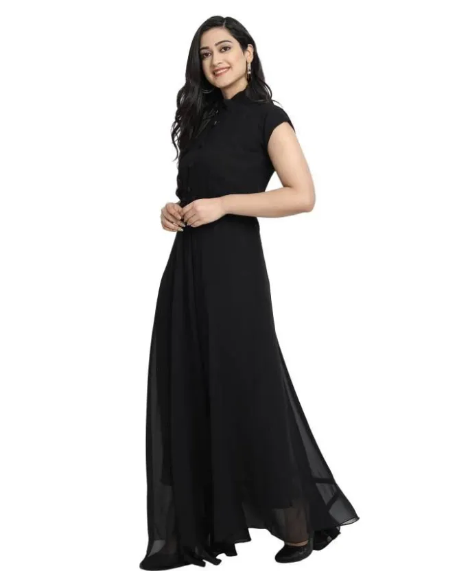 Elegant Allure Georgette Gown with Mandarin Collar