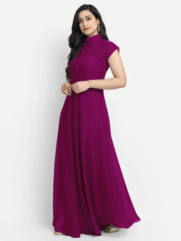 Elegant Allure Georgette Gown with Mandarin Collar