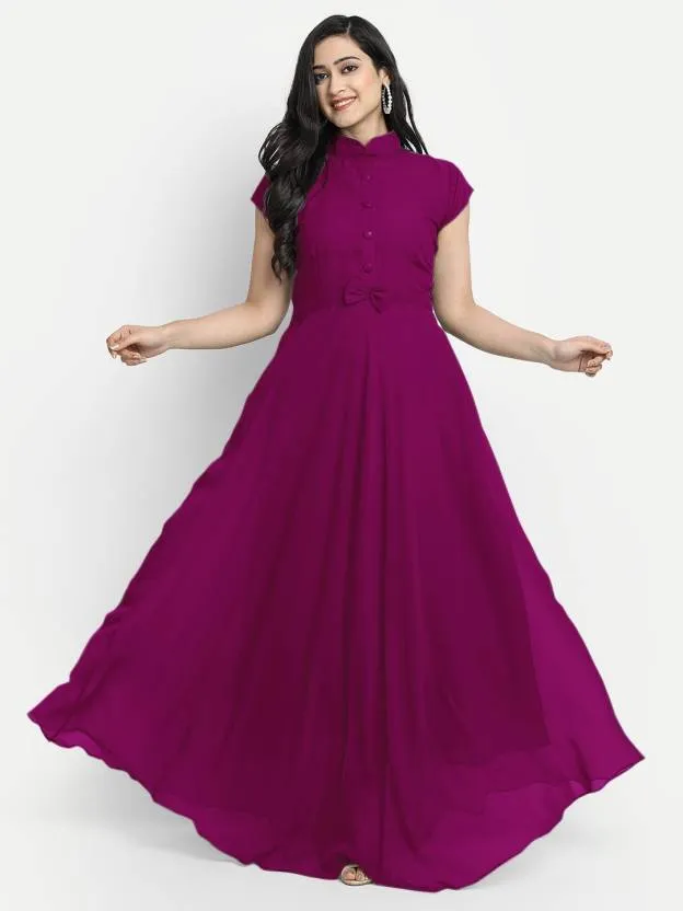 Elegant Allure Georgette Gown with Mandarin Collar