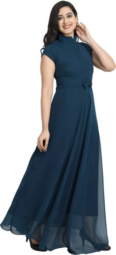 Elegant Allure Georgette Gown with Mandarin Collar