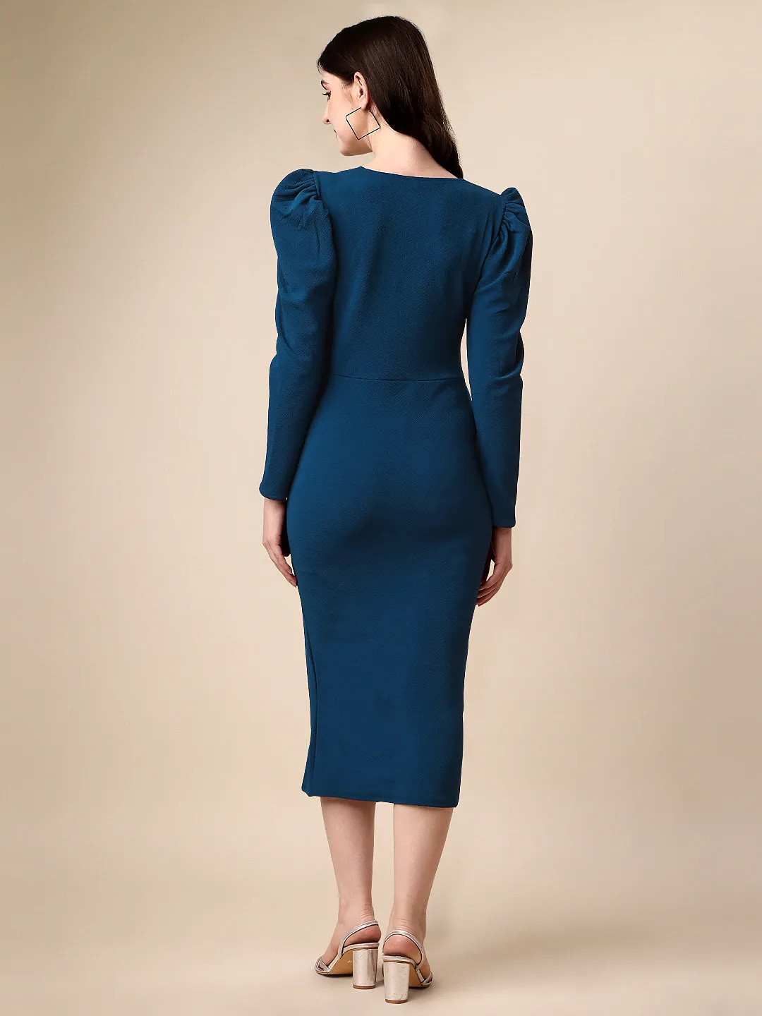 Elegant Solid bodycon Sweetheart neck Midi Dress