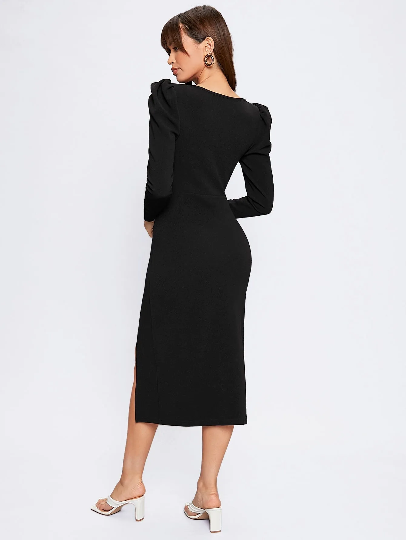 Elegant Solid bodycon Sweetheart neck Midi Dress