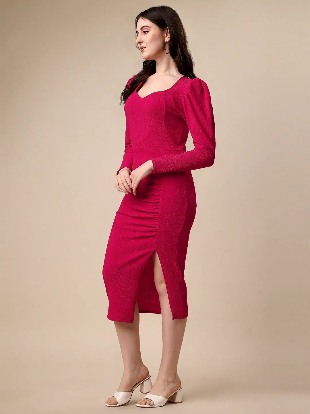 Elegant Solid bodycon Sweetheart neck Midi Dress