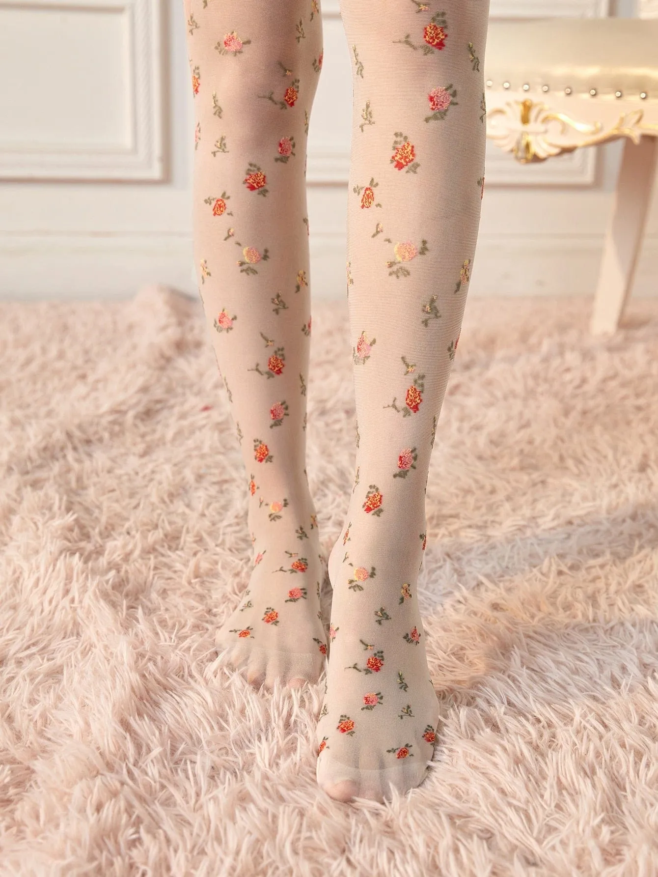 Floral Pattern Tights