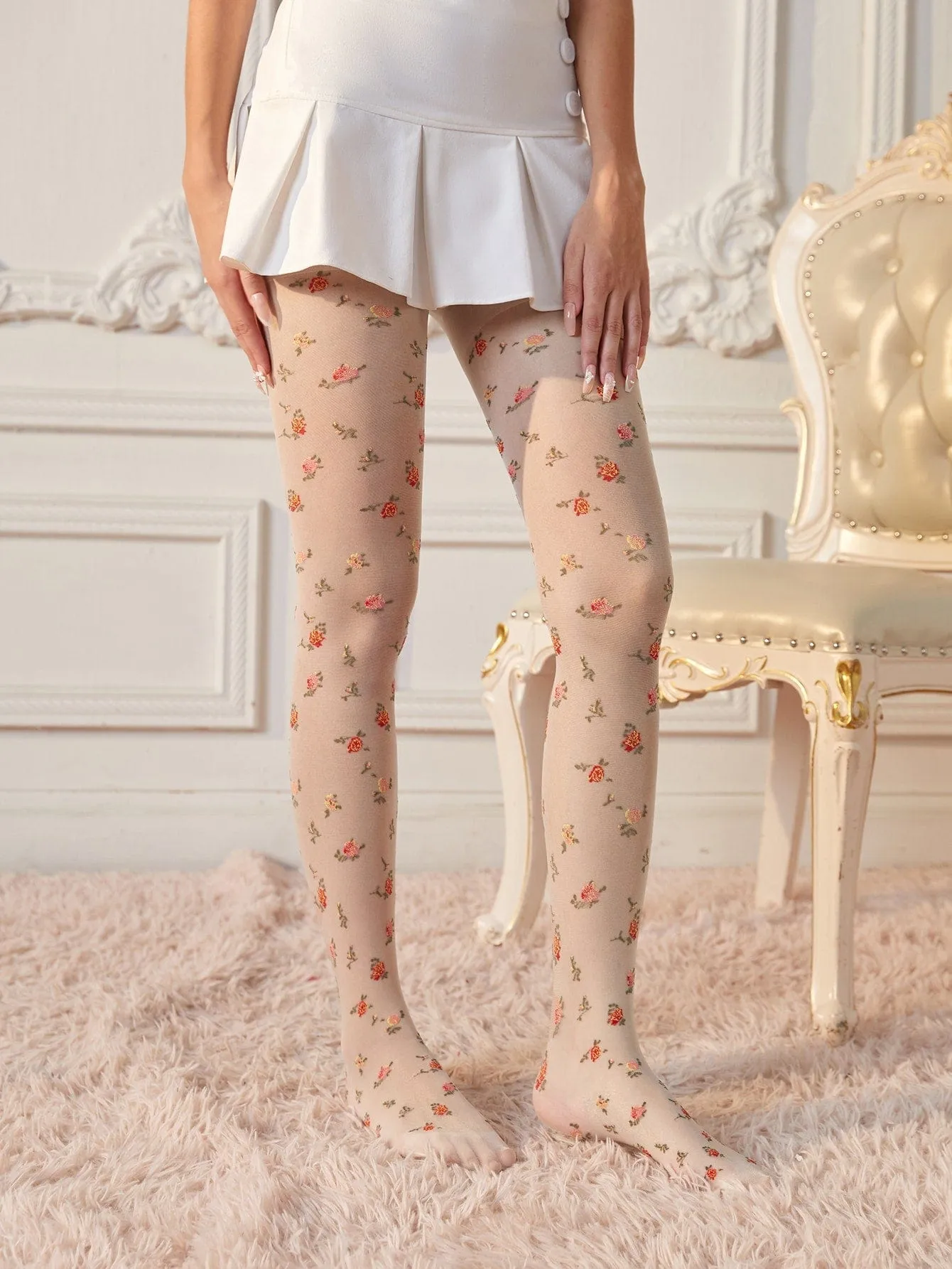 Floral Pattern Tights