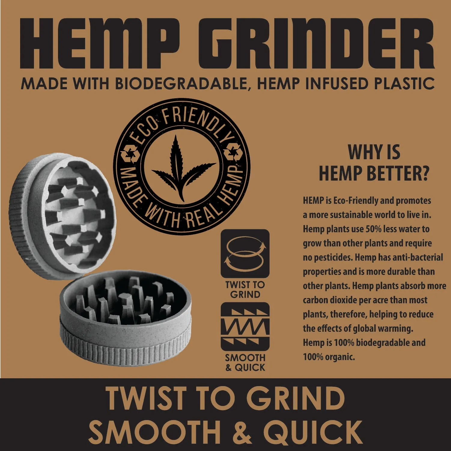 Hemp Resin 2 Piece Grinder With Magnetic Closure - 12 Pieces Per Retail Ready Display 22806