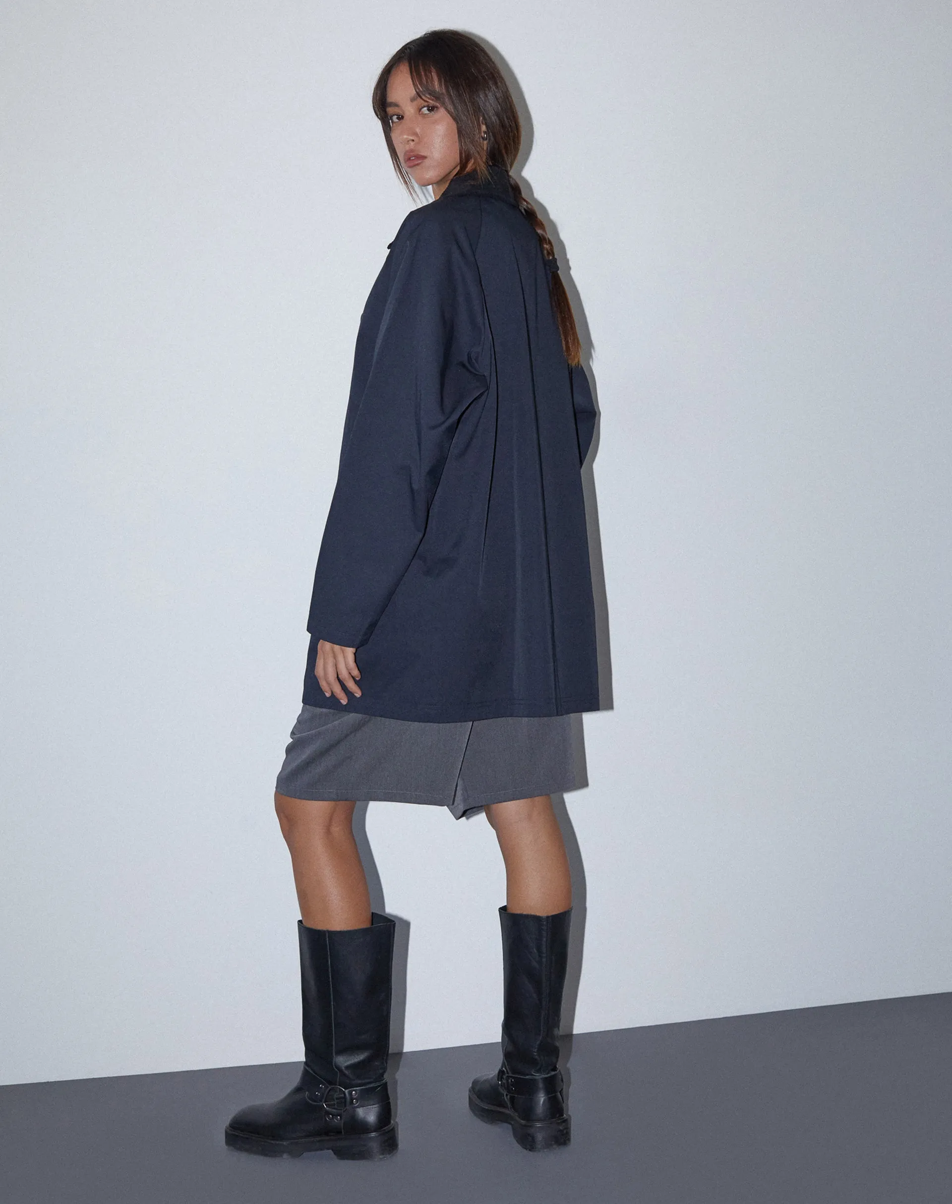 Izora Short Trench Coat in Navy