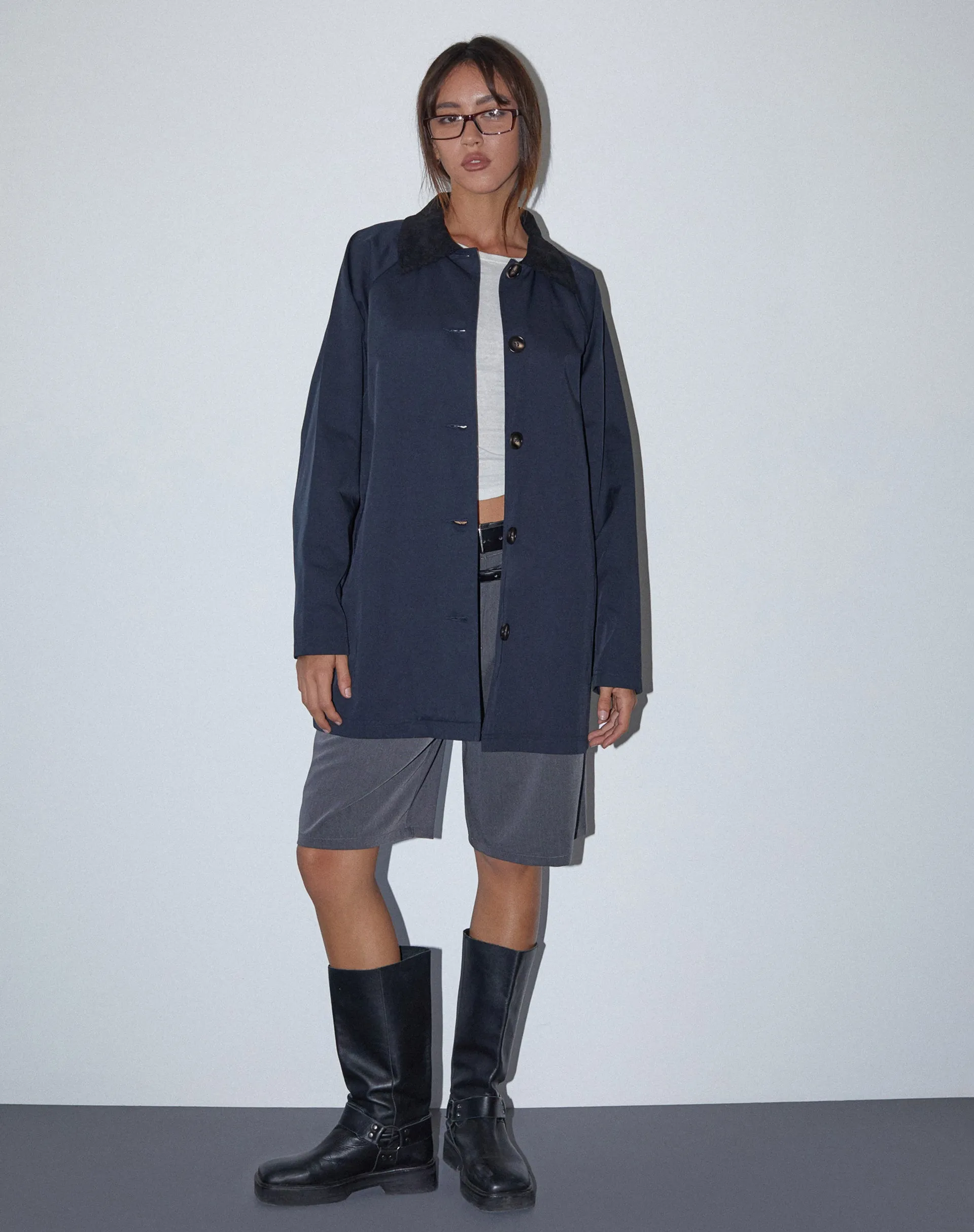 Izora Short Trench Coat in Navy