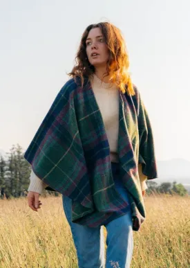 John Hanly Lambswool Cape | Green Navy Purple Plaid