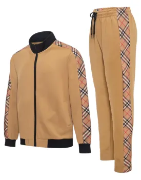 Khaki Men's Tracksuit 2-Piece Luxury Design Jacket & Pants Matching Set Style No: MTK13