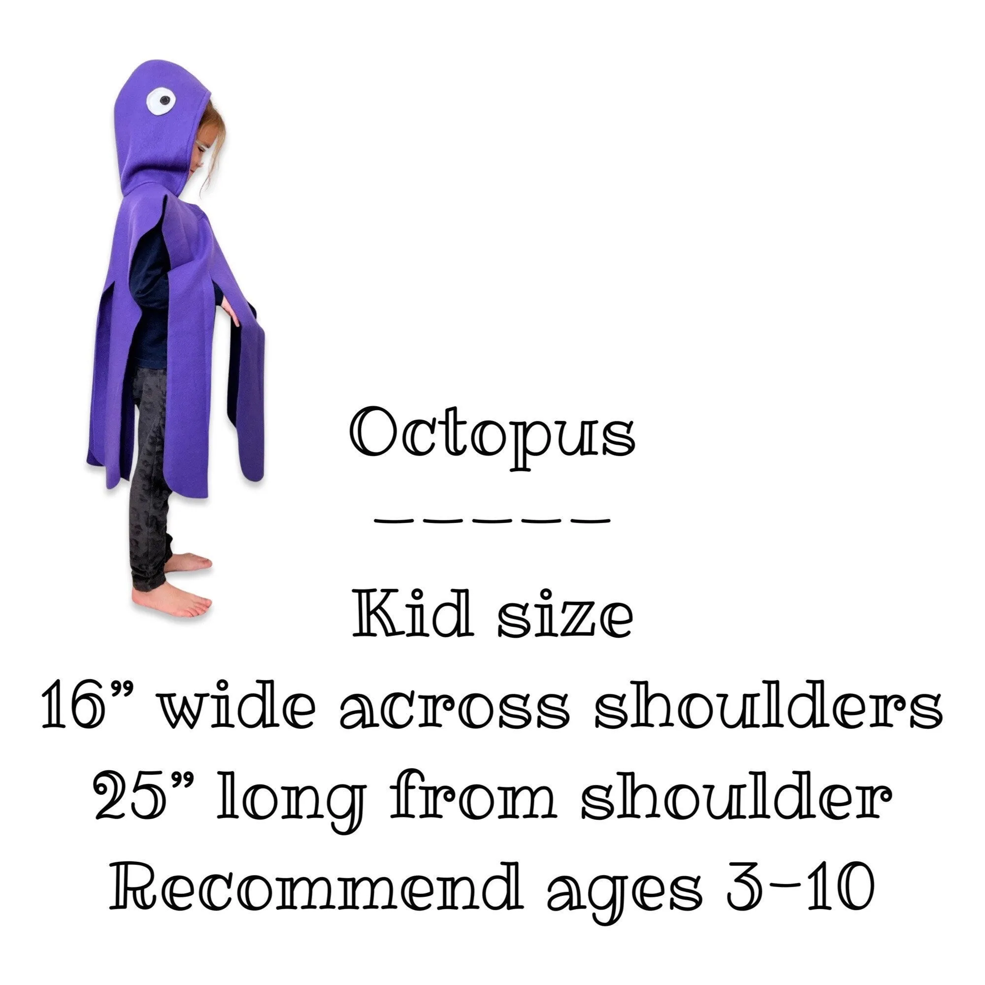 Kids Octopus Cape, Halloween Costume - Available in 6 colors