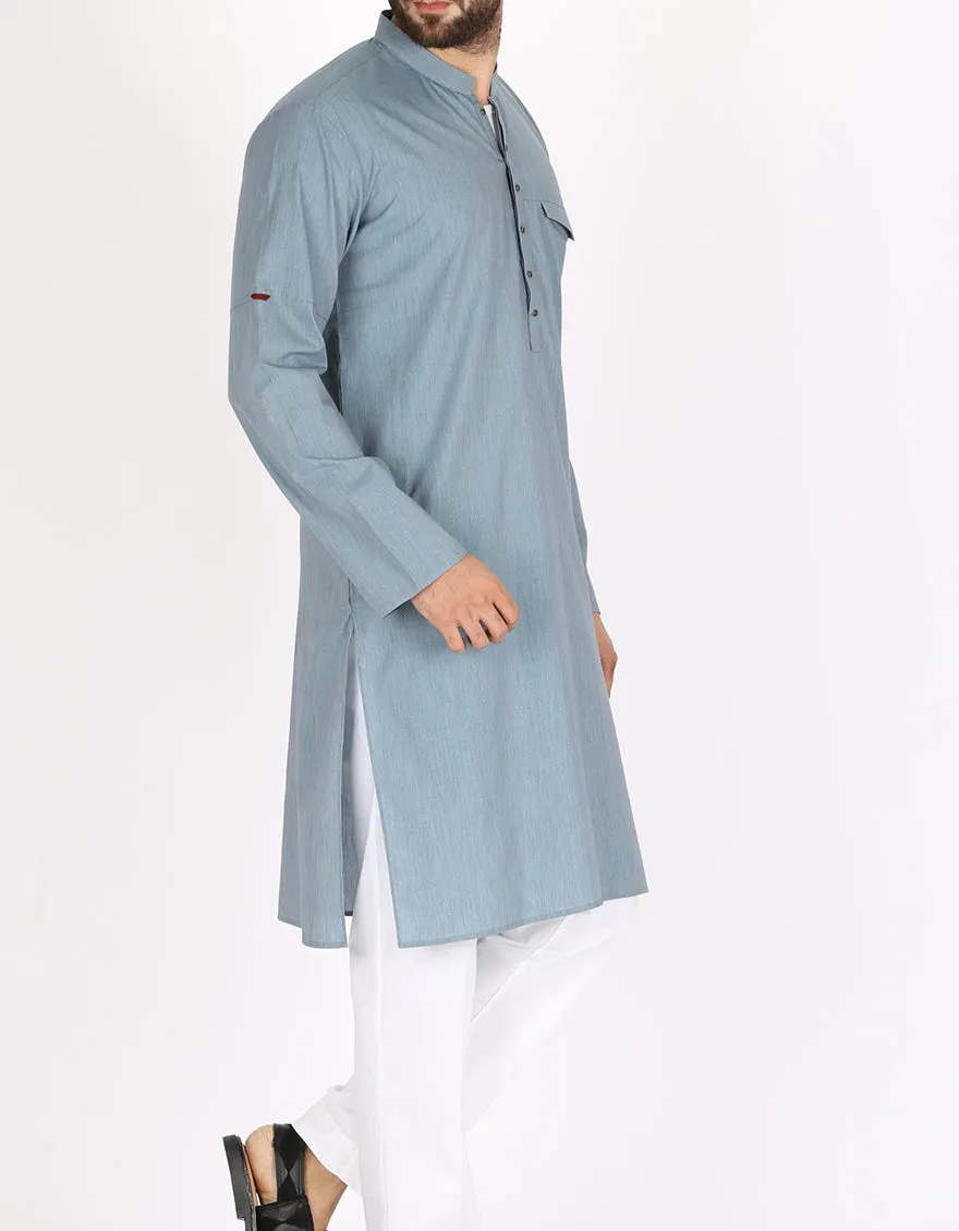 Light Blue Cotton Kurta - AL-K-768