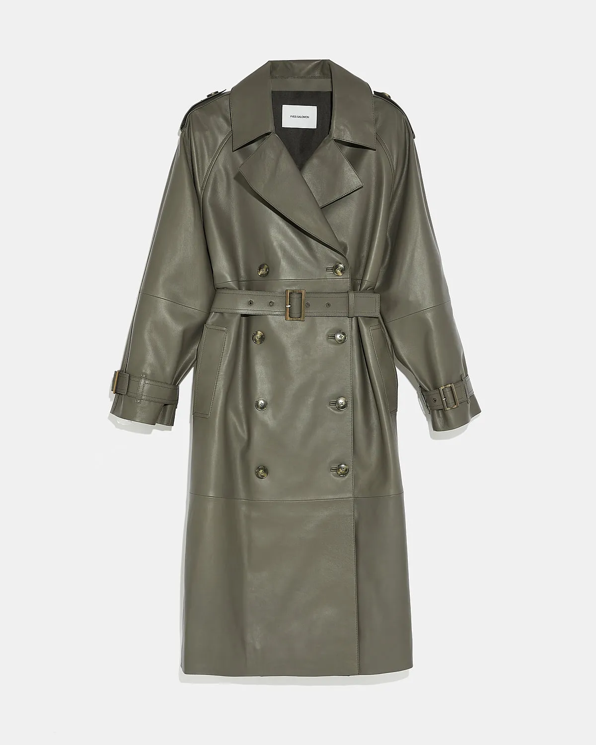 Long belted trench coat in lamb leather