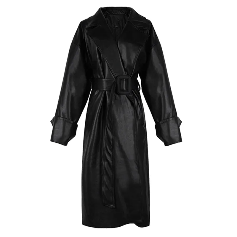 Long Faux Leather Trench with large Cuffs