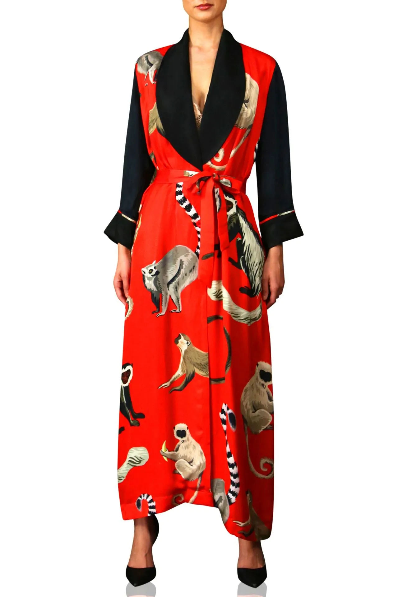 Long Printed Robe Dress Monkey Print