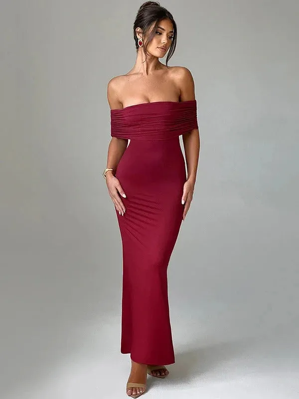 Mozision Strapless Backless Sexy Maxi Dress For Women Black Solid Off-shoulder Sleeveless Bodycon Club Party Long Dress Elegant