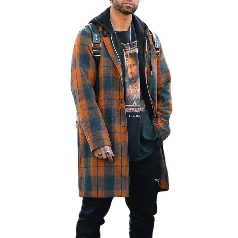 New Men's Plaid Fashionable Trench Coat