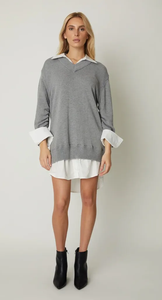 Nicholas Sweater Dress w/White Shirt