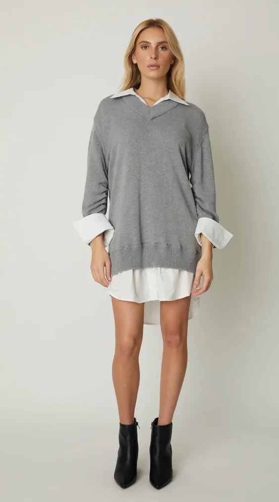 Nicholas Sweater Dress w/White Shirt