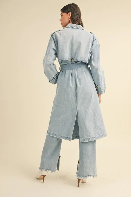 No Sleep In The CIty Blue Denim Trench Coat