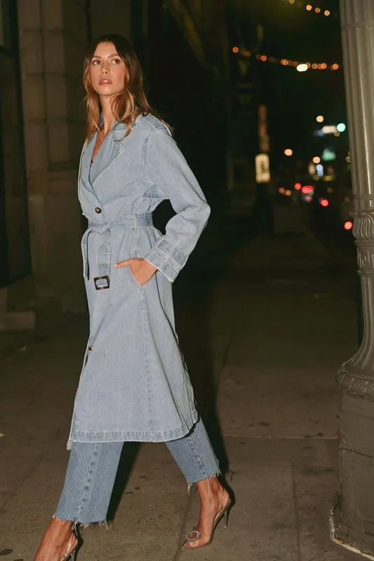 No Sleep In The CIty Blue Denim Trench Coat