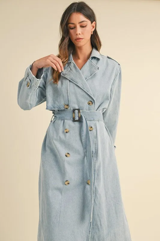 No Sleep In The CIty Blue Denim Trench Coat