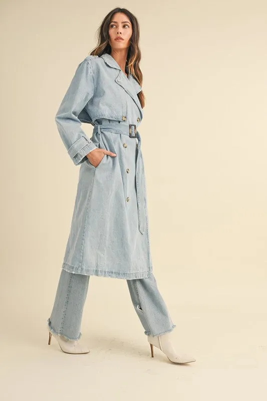 No Sleep In The CIty Blue Denim Trench Coat