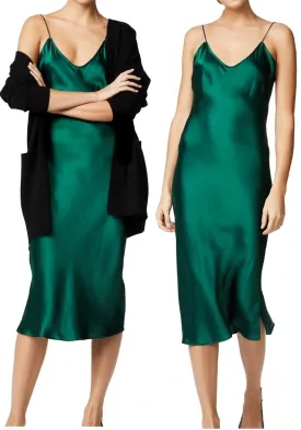 NoNothing | 100% silk V-necked slip mini dress (Emerald/Black,)