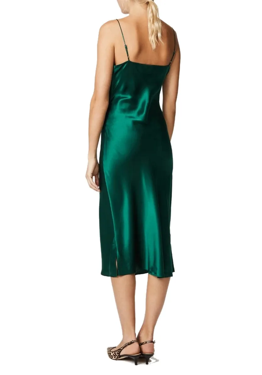 NoNothing | 100% silk V-necked slip mini dress (Emerald/Black,)