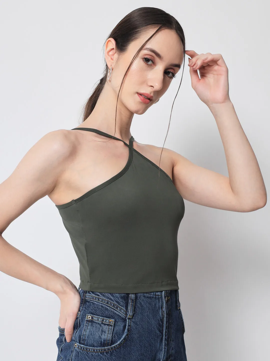 Olive Halter Neck Top