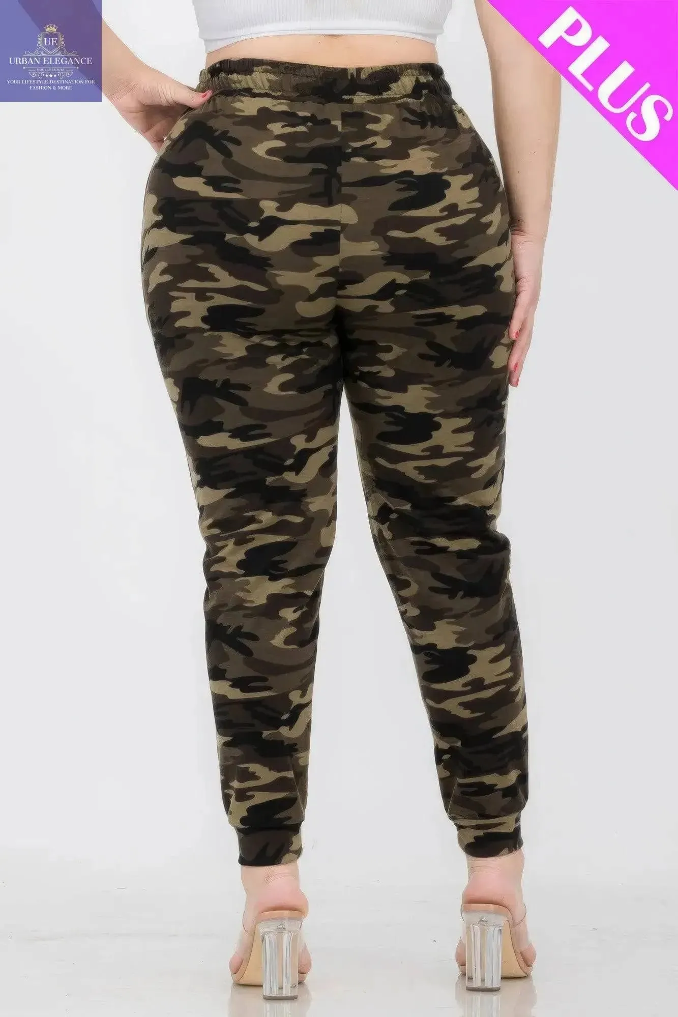 Plus Size French Terry Camo Print Joggers