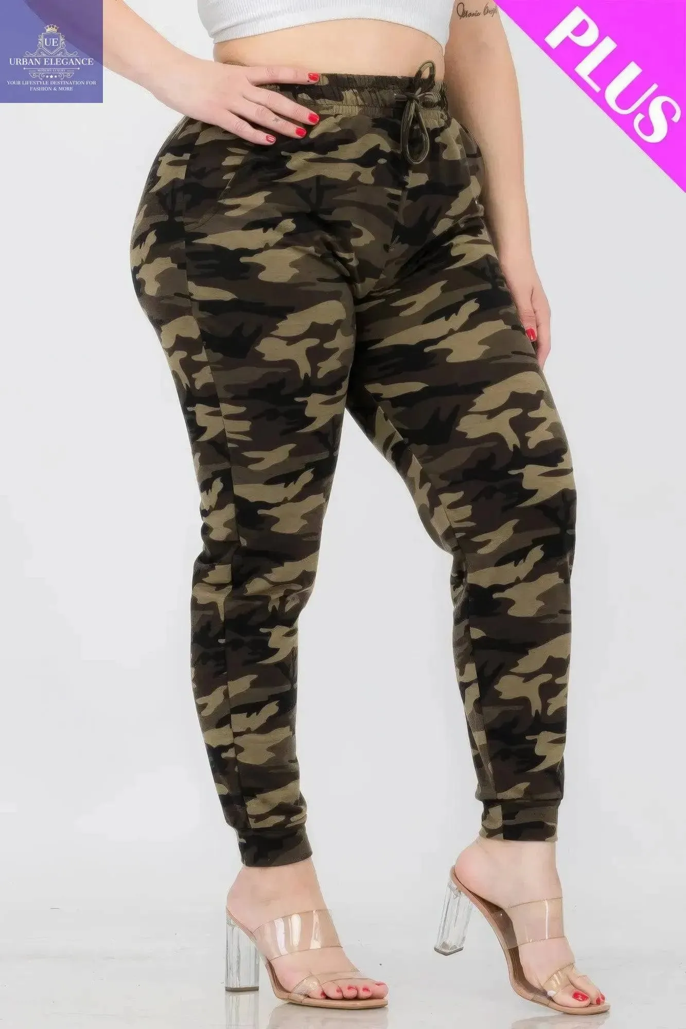 Plus Size French Terry Camo Print Joggers