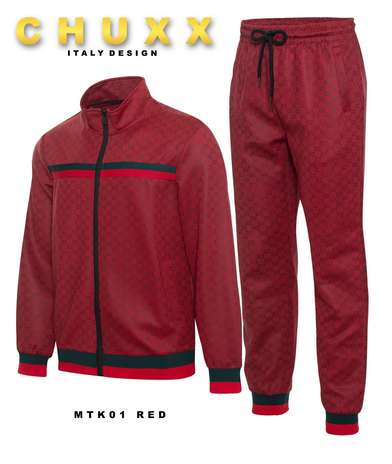 Red Men's Italian Design Jogging Set Jacket and Pants Tracksuit Style No: MTK01