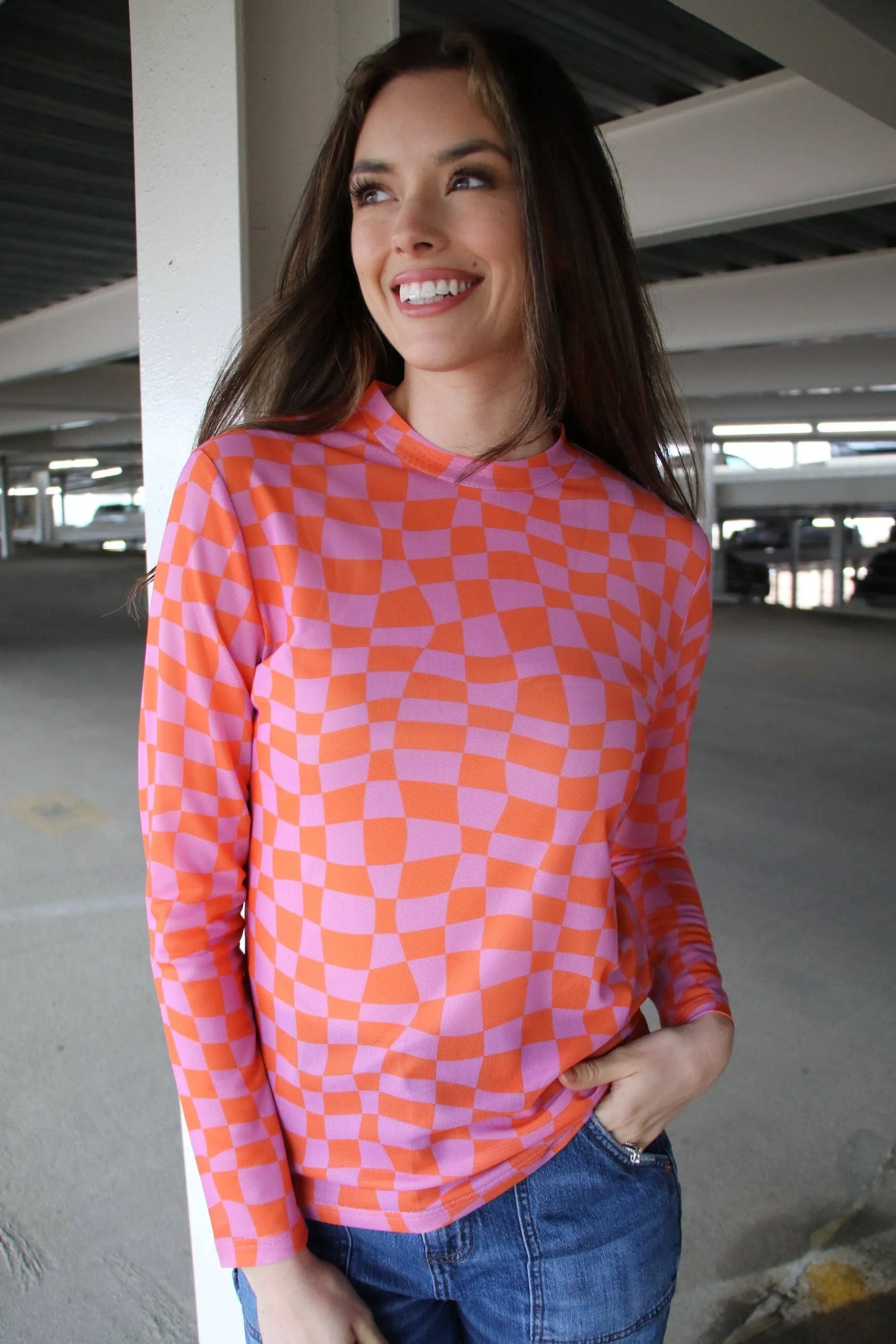 RED PINK CHECKER MESH TOP