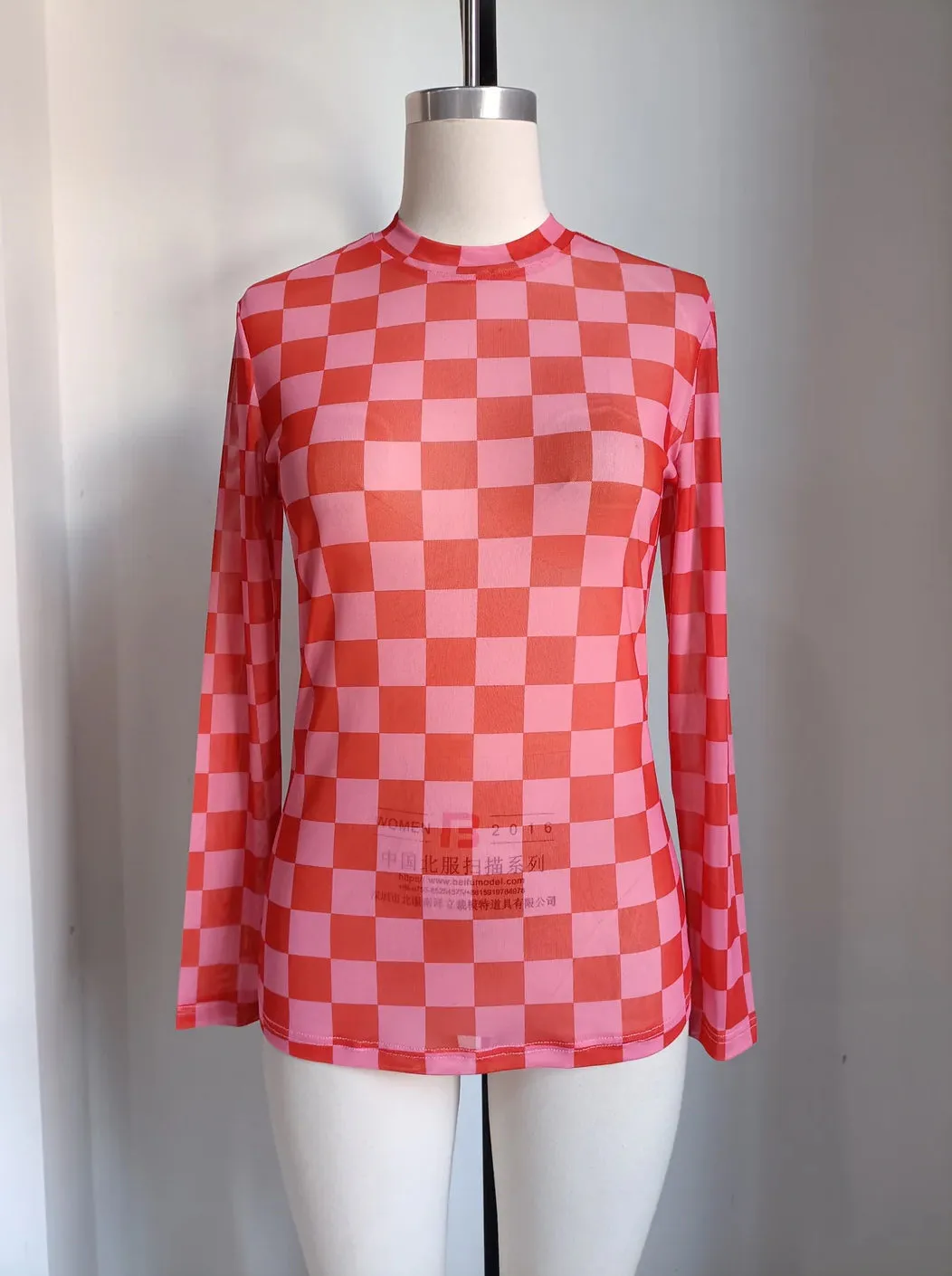 RED PINK CHECKER MESH TOP