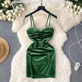 Rhinestone Studded Suede Slip Dress