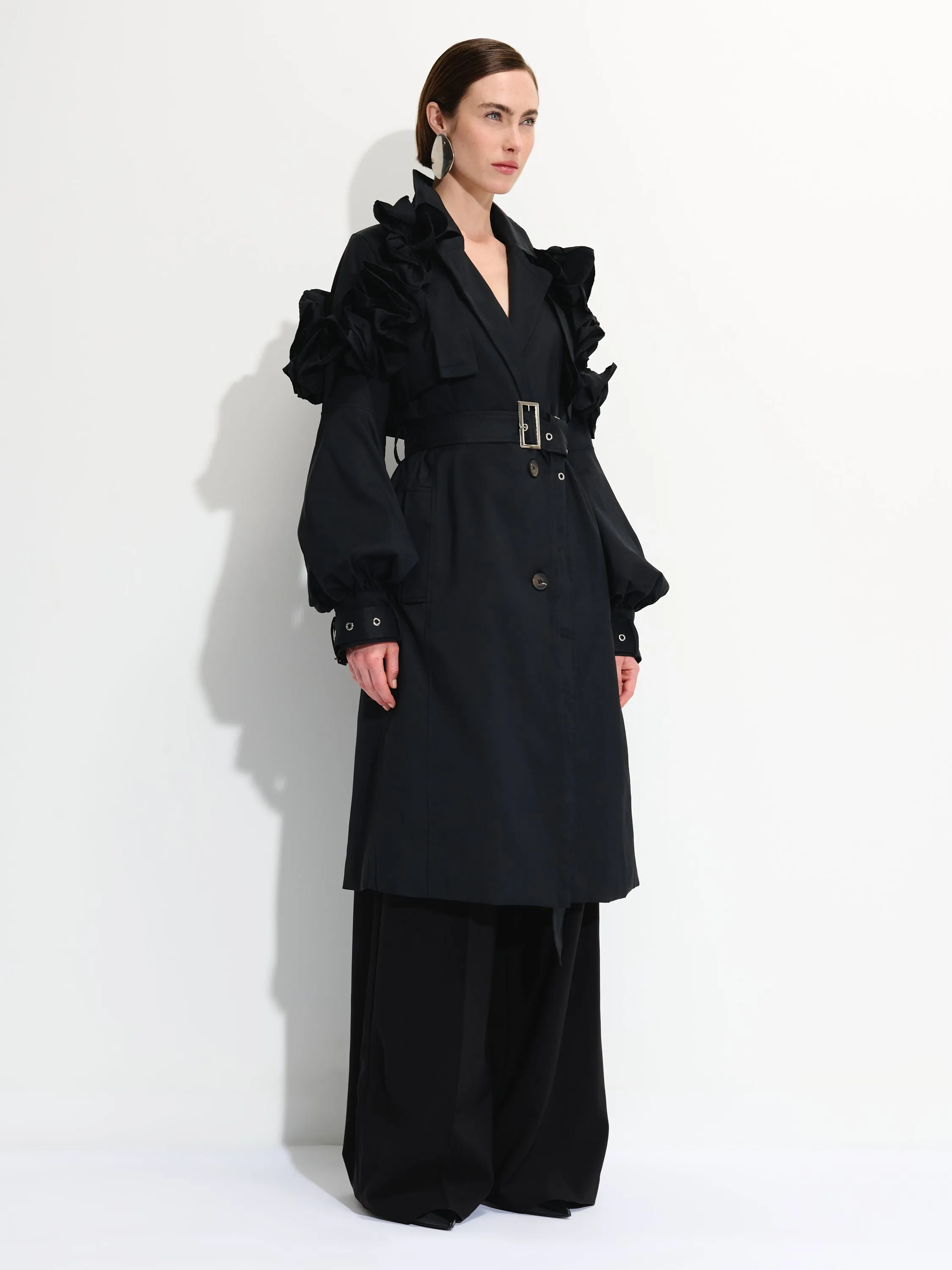 Ruffled Detail Storm Flap Trench