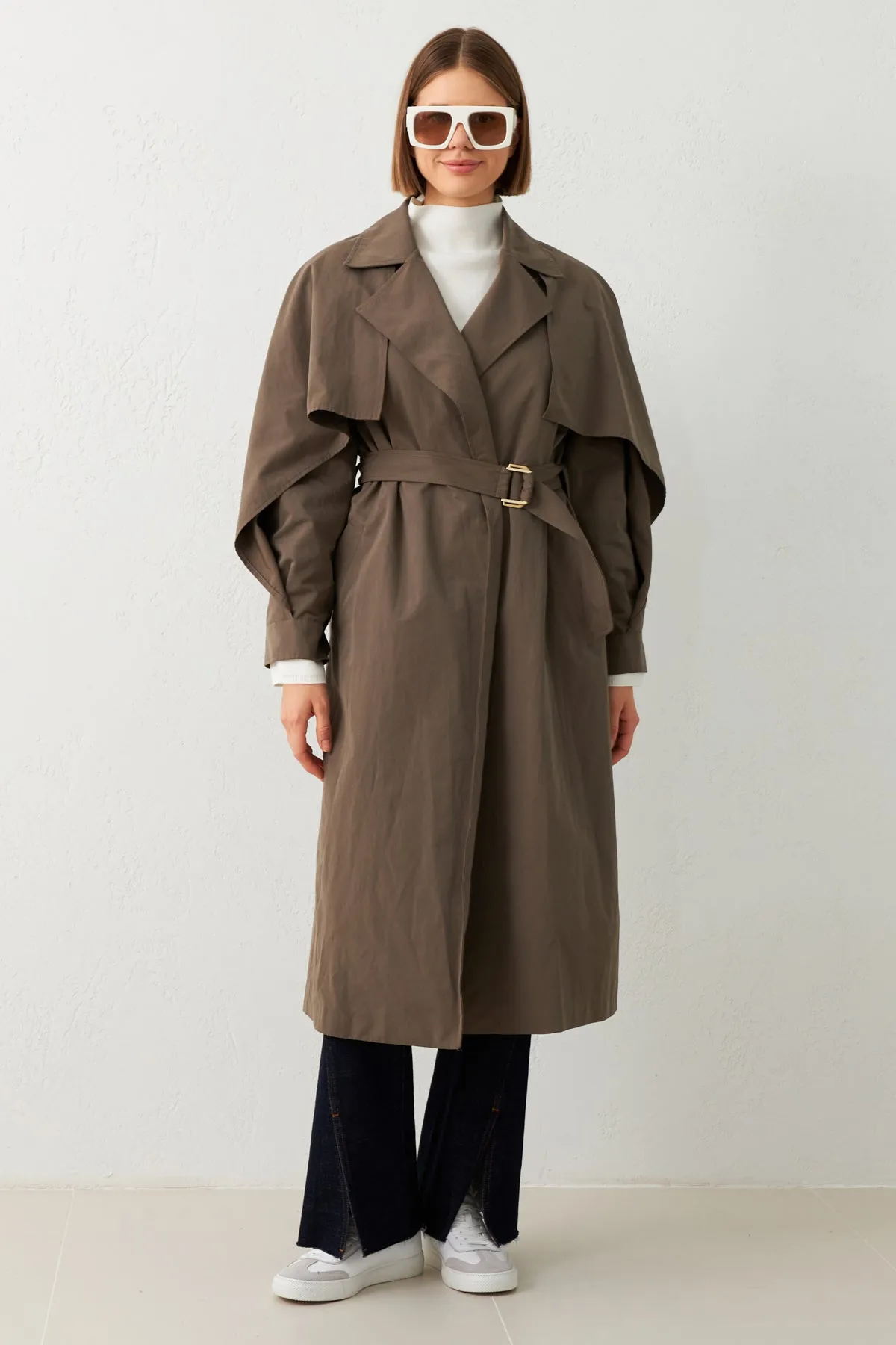 Setre Belted Trench Coat With Pockets Khaki