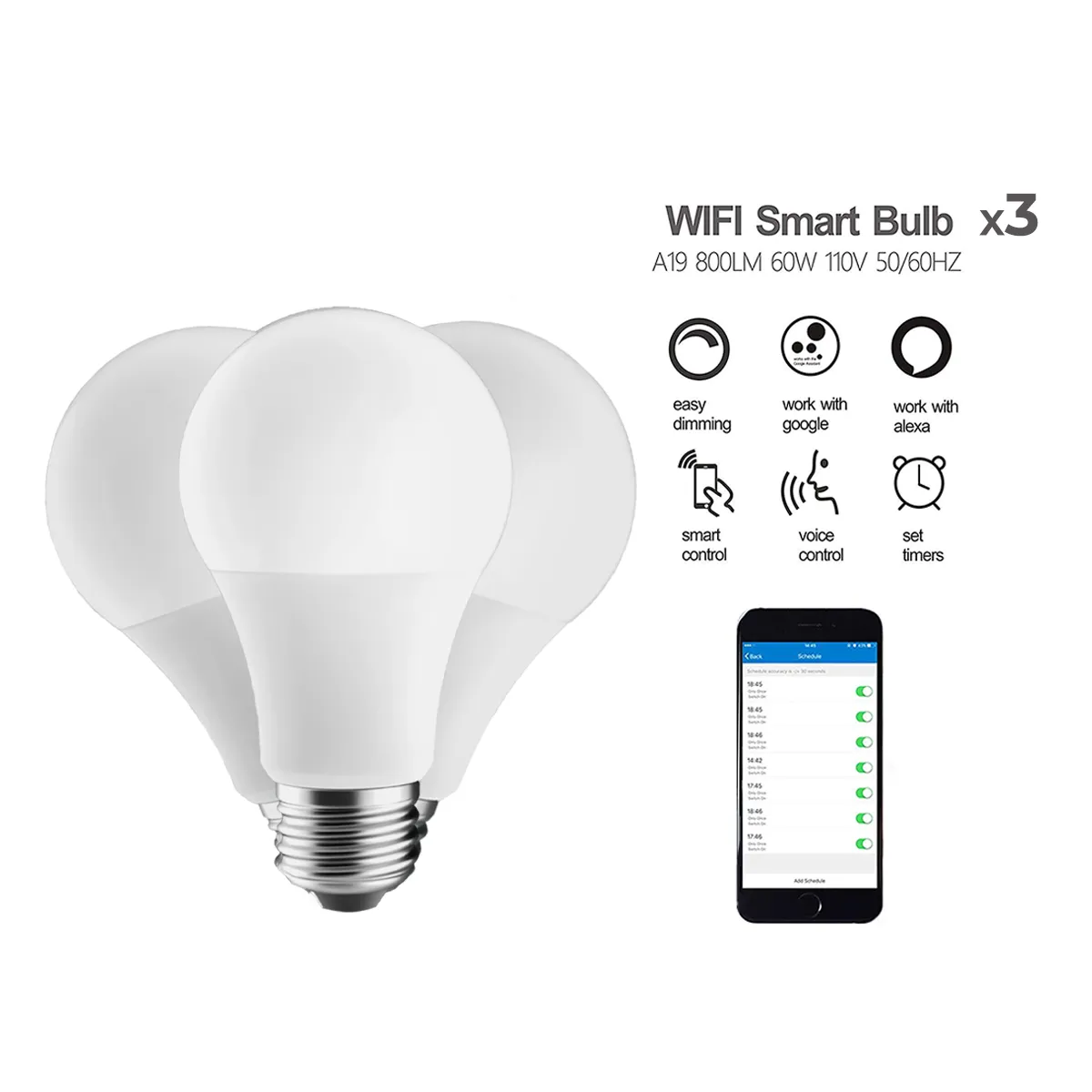 Smart WiFi LED Light Bulb, Works with Alexa and Google Assistant, 9W (60W Equivalent) RGBW LED Bulb, No Hub Required, Mobile App Remote Control, Soft White and Multi-Color Lights