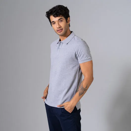 Smokey Trail Light Grey Cotton Polo T-Shirt