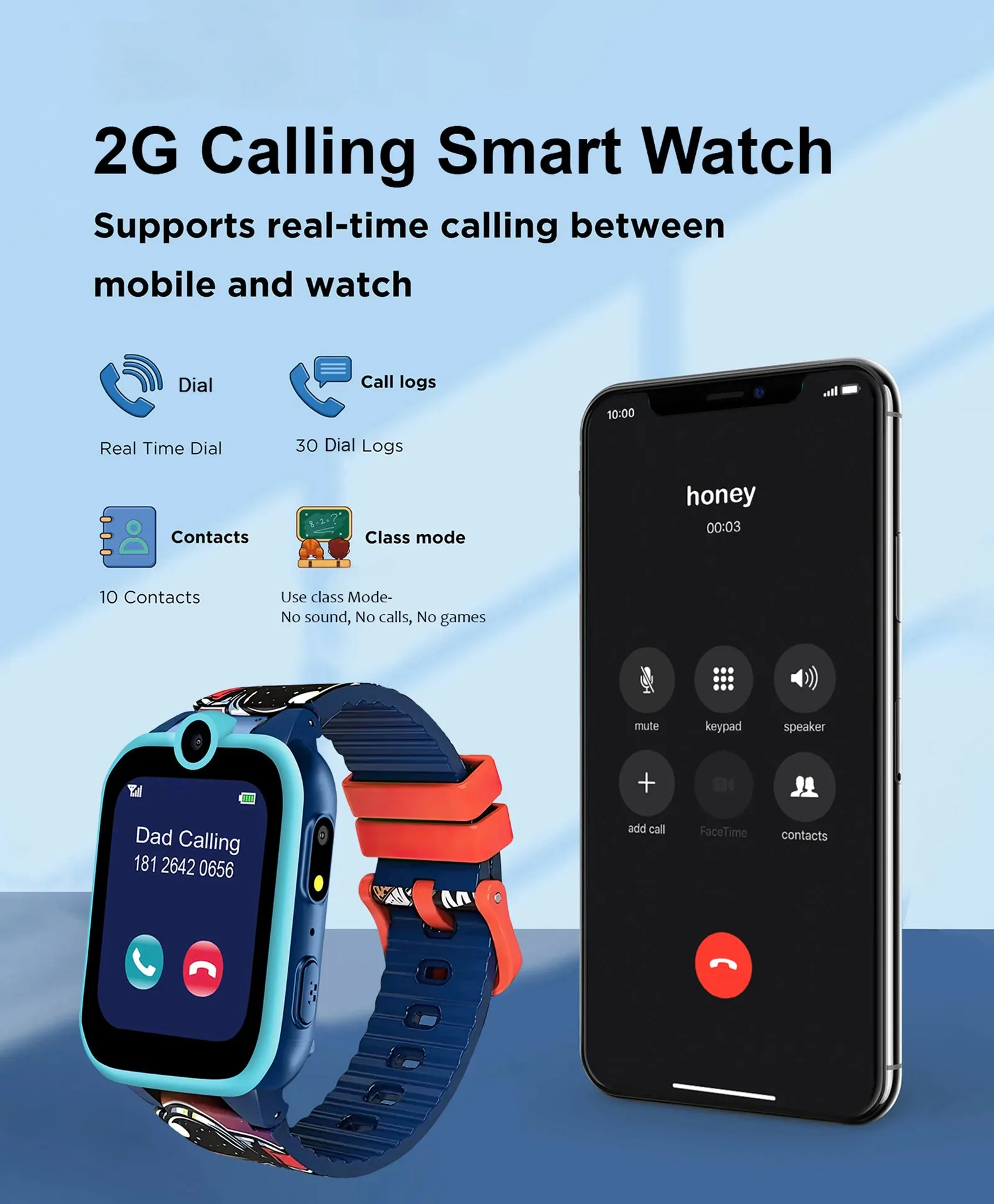 Spiky Griffin Calling Feature Loaded Smartwatch - Blue