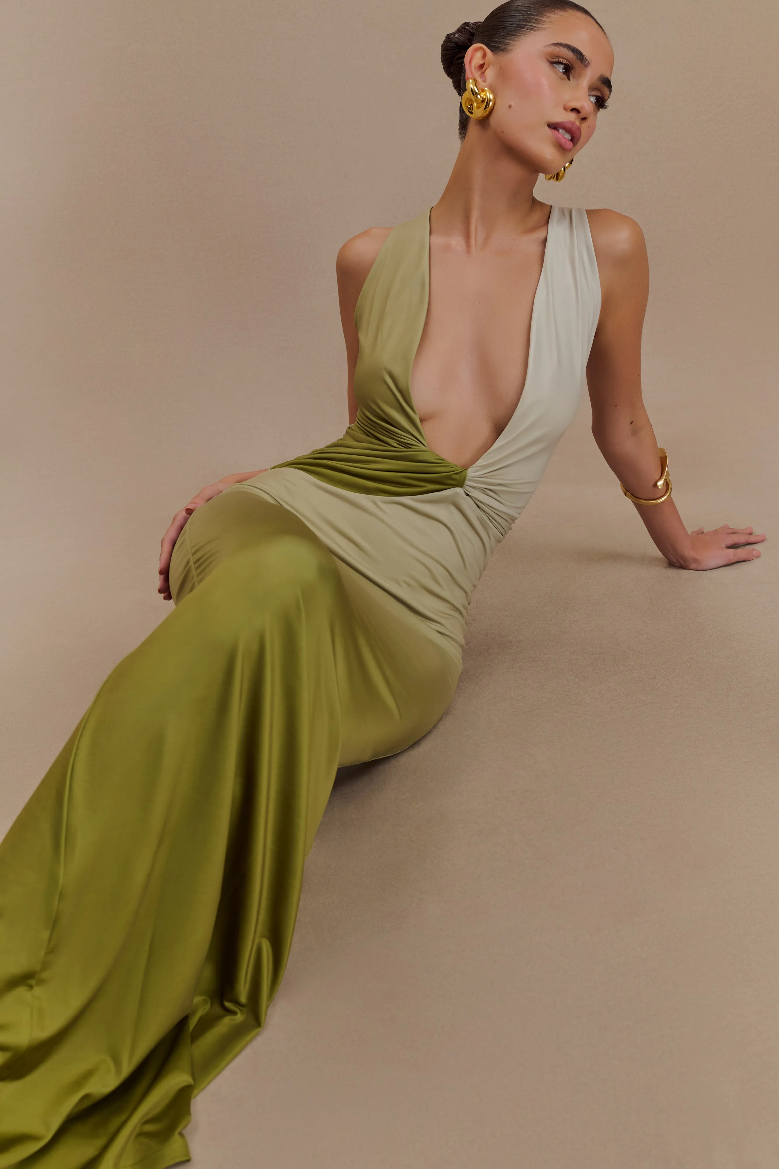 Stella Draped Slinky Maxi Dress - Ombre Vintage Olive