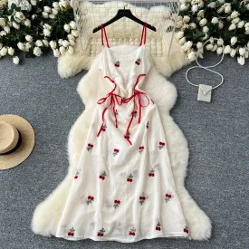 Sweetie Cherry Embroidered Slip Dress