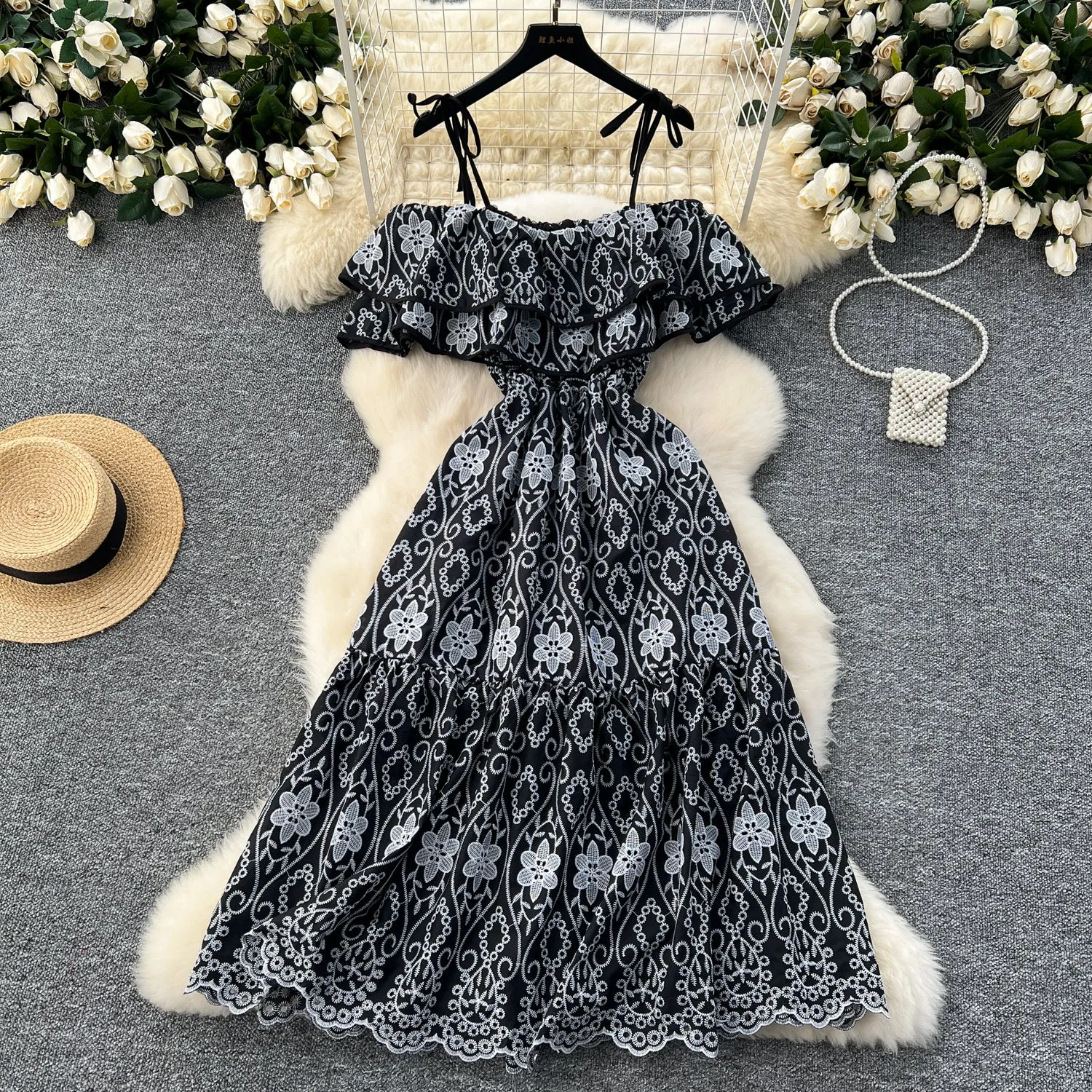 Sweetie Ruffled Neckline Printed Dress