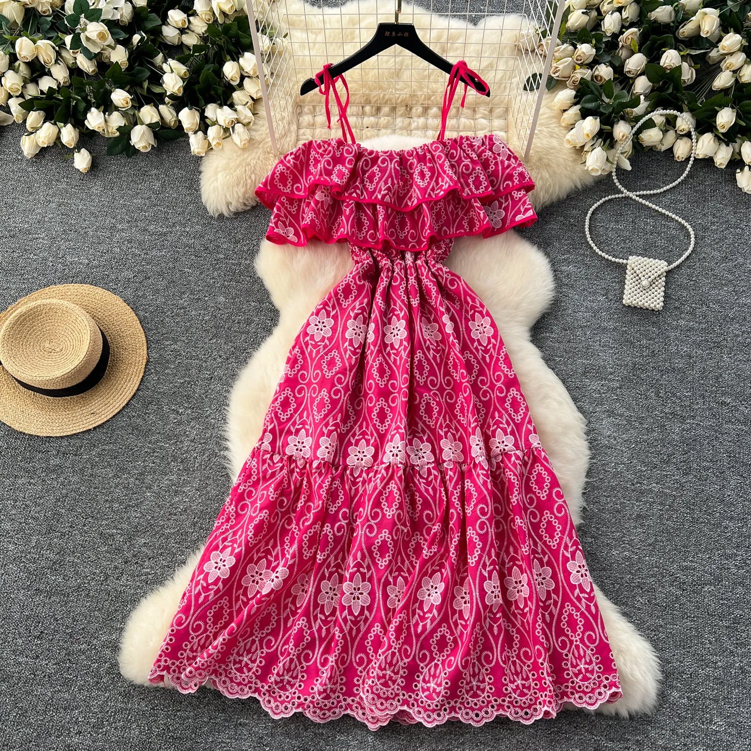 Sweetie Ruffled Neckline Printed Dress