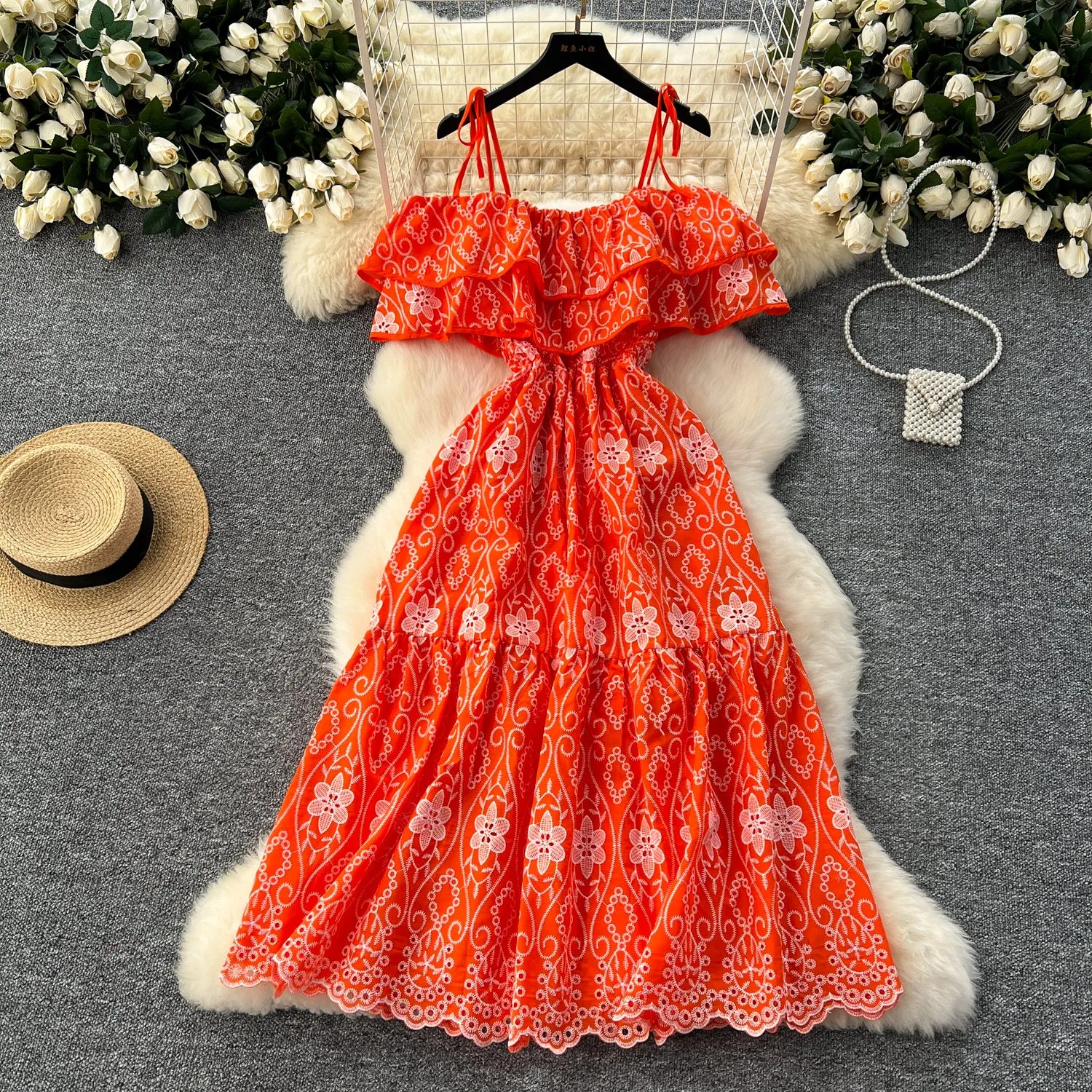 Sweetie Ruffled Neckline Printed Dress