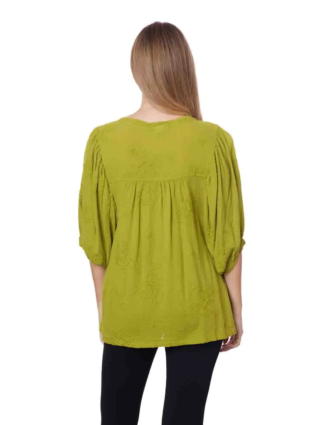 Tianello "Holly" Embroidered Cotton "Touch" Blouse - Hemp Green - S